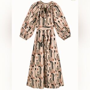 Mirth Somerset in Sand Labyrinth Size Large Cotton Silk Blend Hand Block Printed